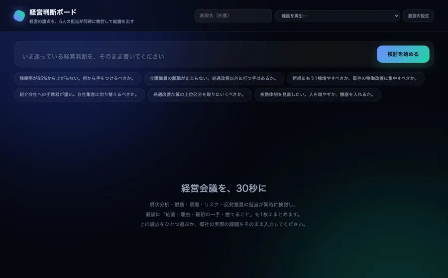 経営判断ボードの画面